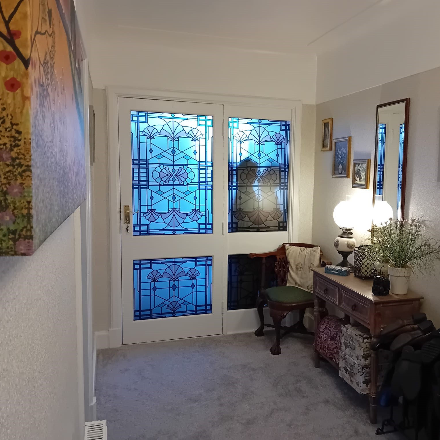 Large beatrice stained glass window stickers in a matching set.jpg