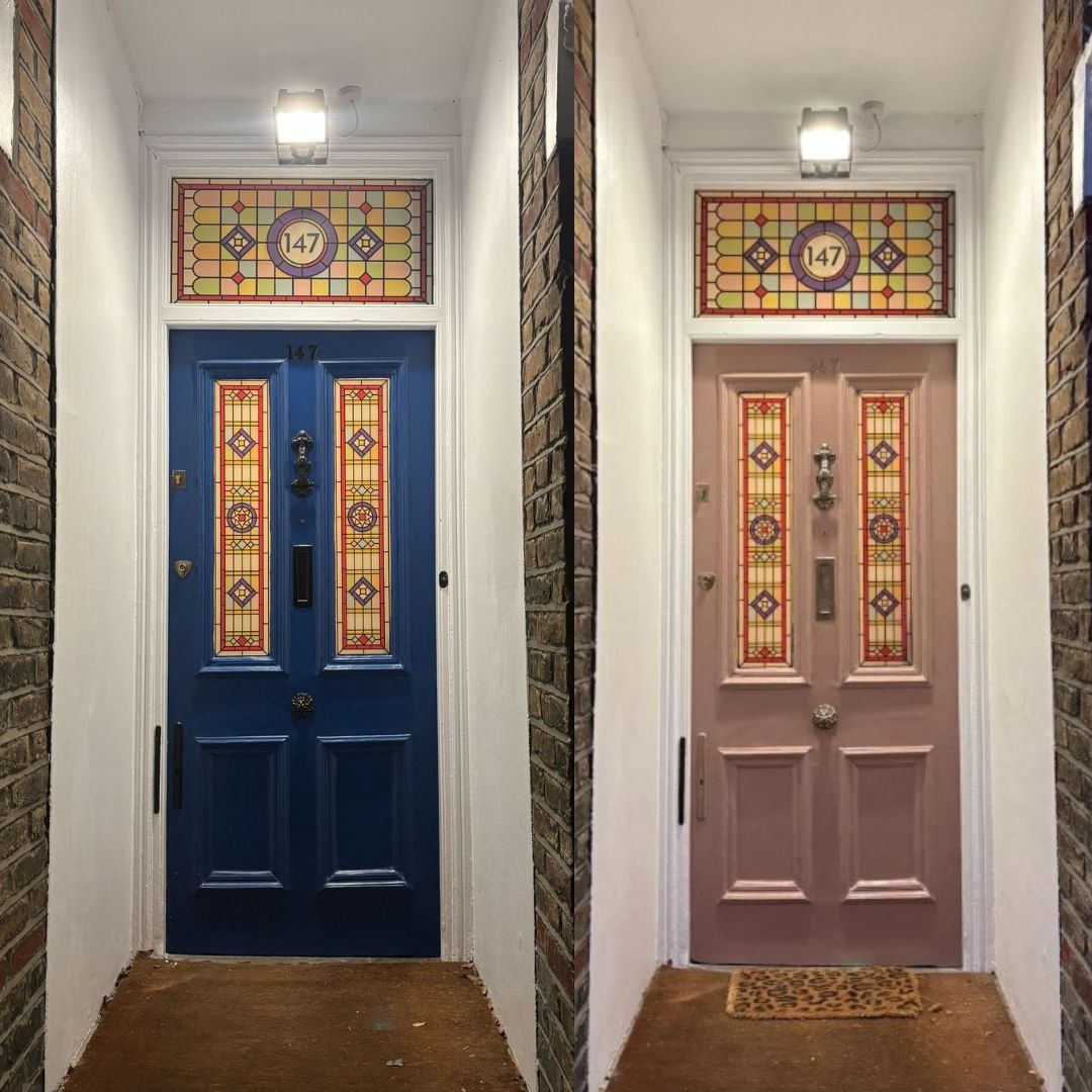 Barbara stained glass window film painted door before and after.jpg