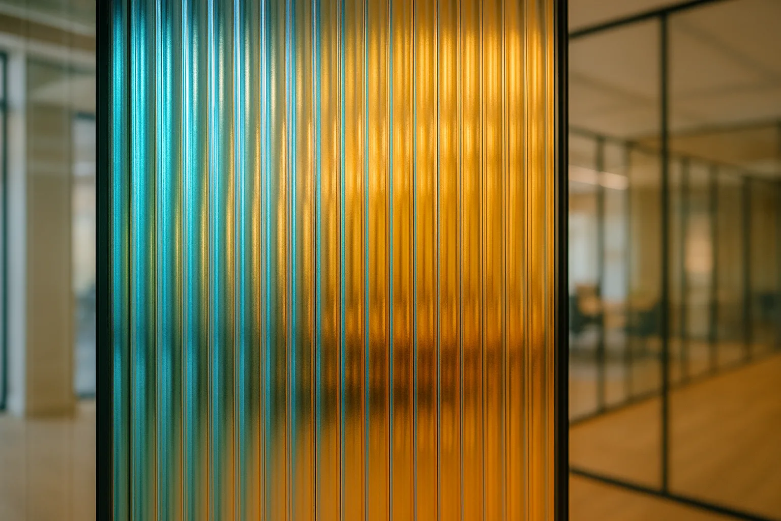 coloured reeded window film on an internal office glass partition